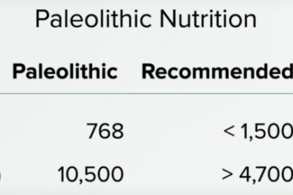 Table showing recommended and US intake of sodium and potassium