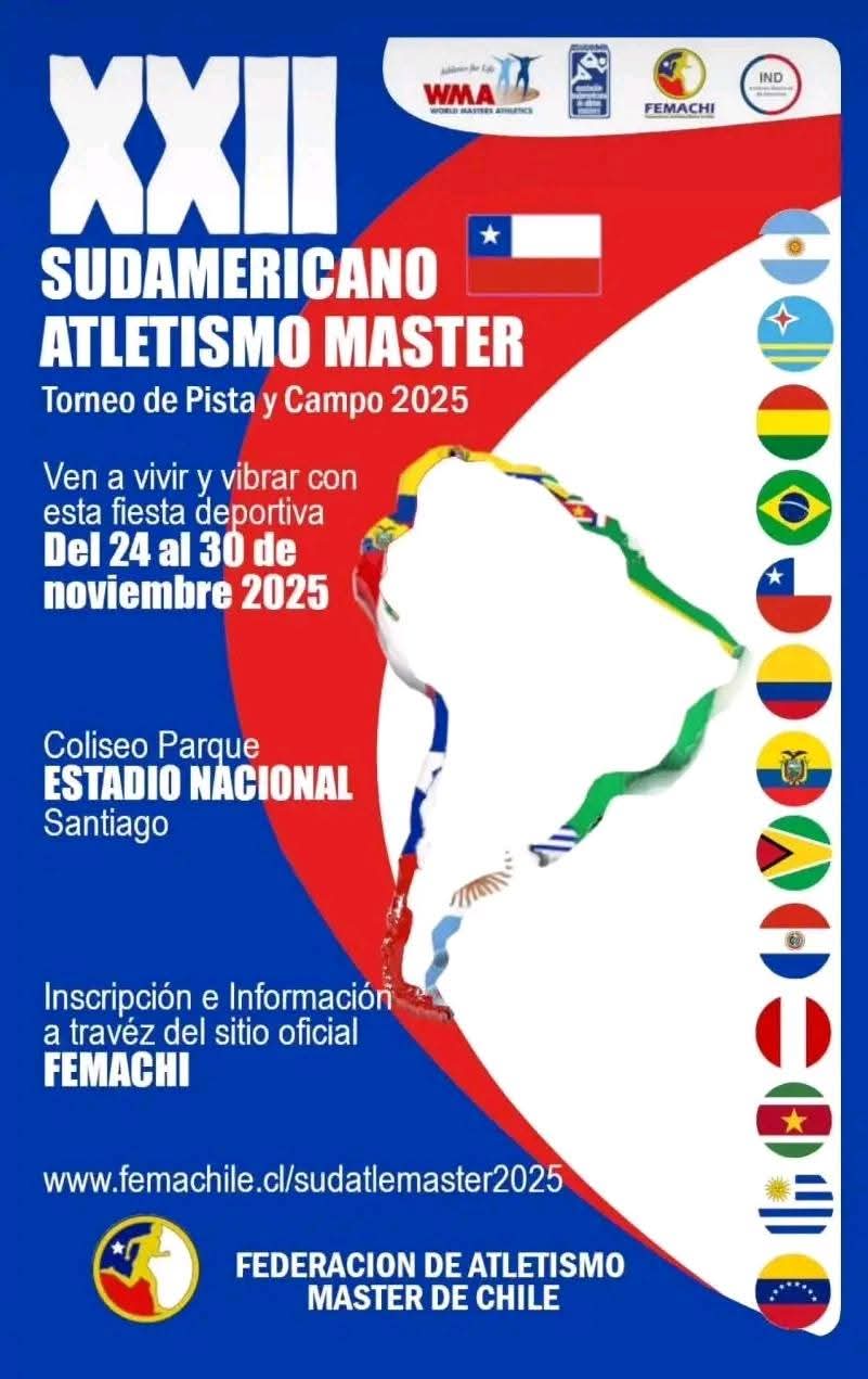 Sul-americano de Atletismo Master - 2025 - Santiago - ABRAM - Associação Brasileira de Atletismo Master