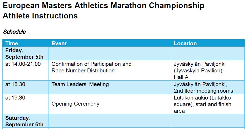 Jyväskylä 2025 EMA Marathon Championship – Athlete Instructions - EMA