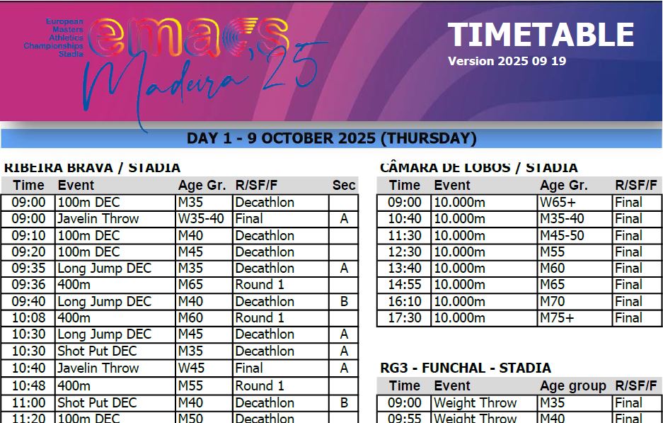 Madeira 2025 EMACS - Final Timetable - EMA