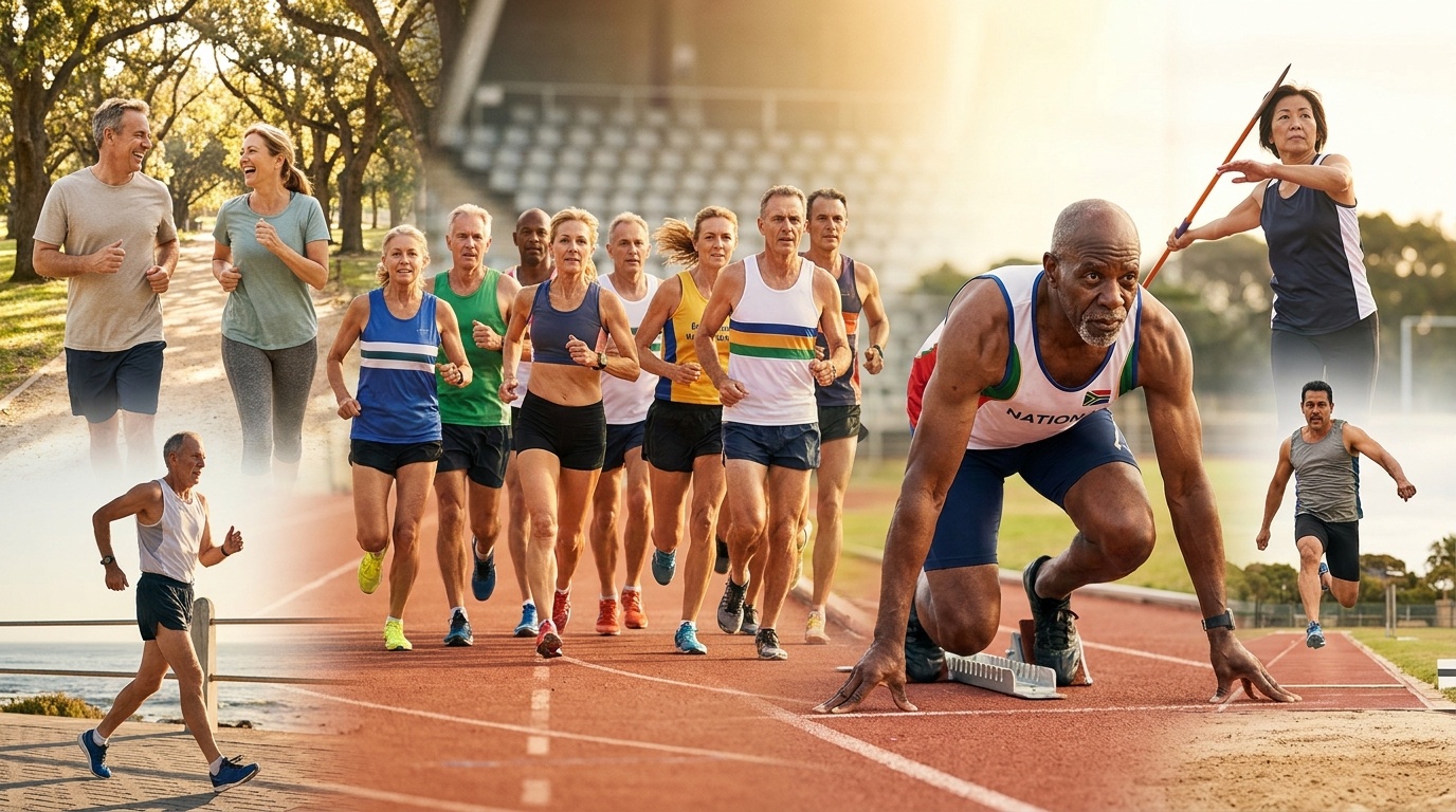 Masters athletes competing on a track