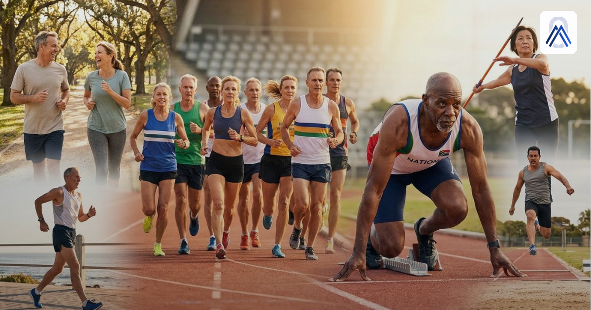 Masters athletes competing on a track
